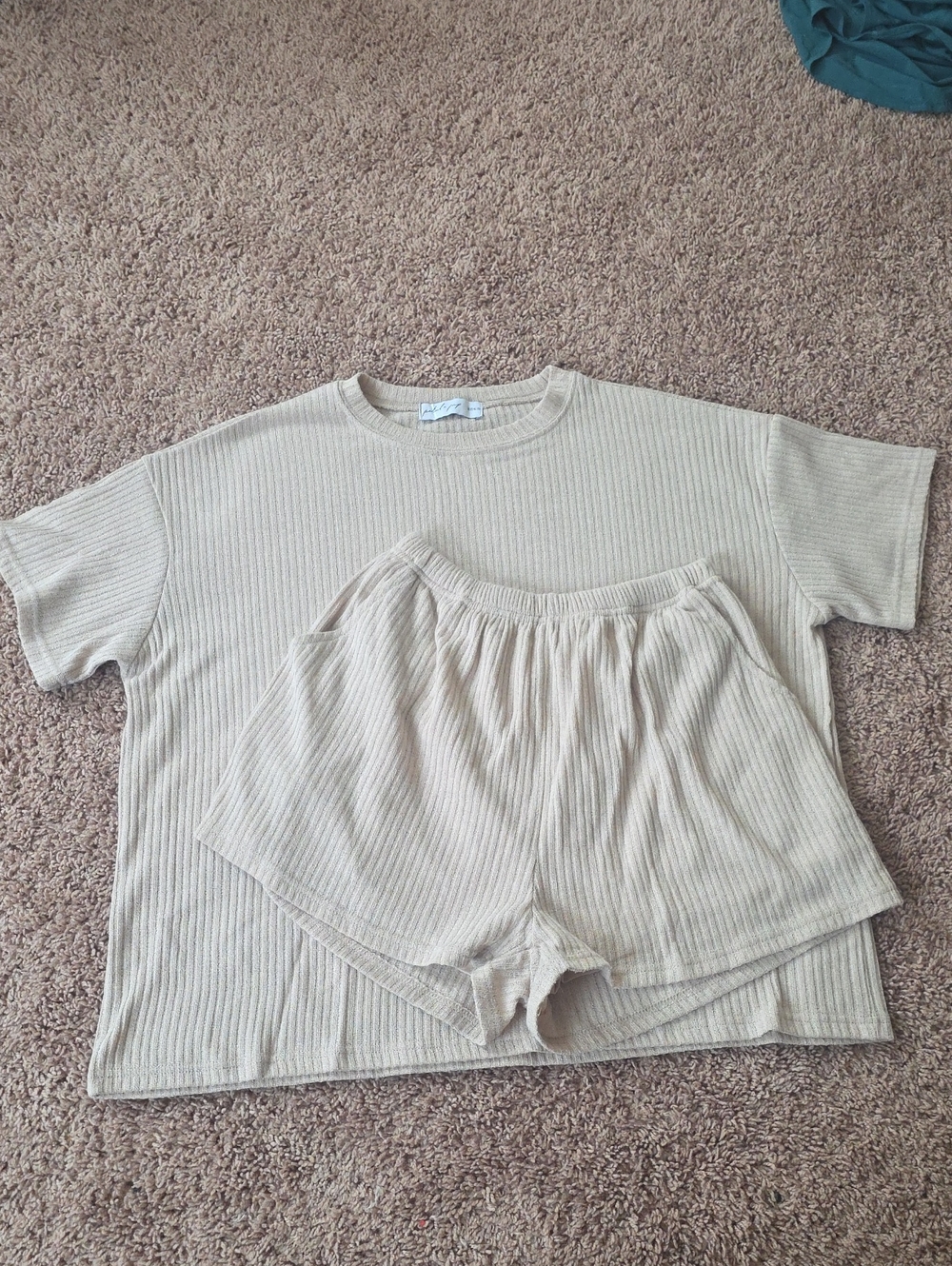 Petal & Pup Ribbed Cream Lounge Short Set